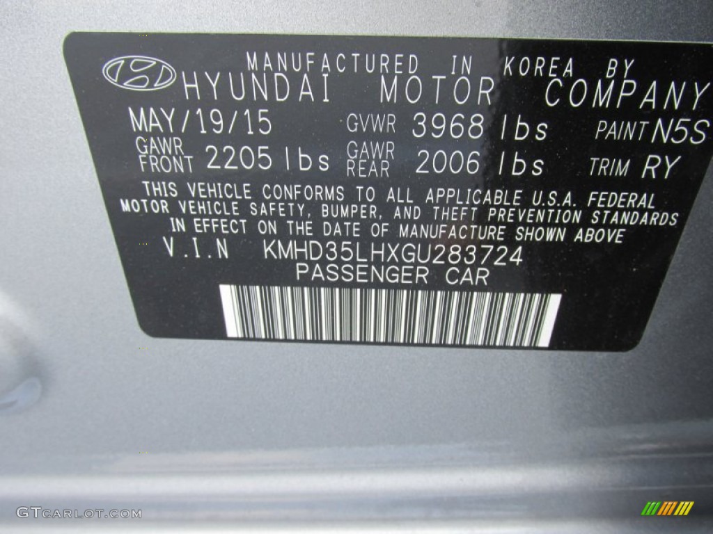 2016 Elantra GT Color Code N5S for Galactic Gray Photo #105883224