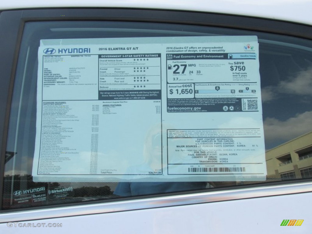 2016 Hyundai Elantra GT Standard Elantra GT Model Window Sticker Photo #105883950