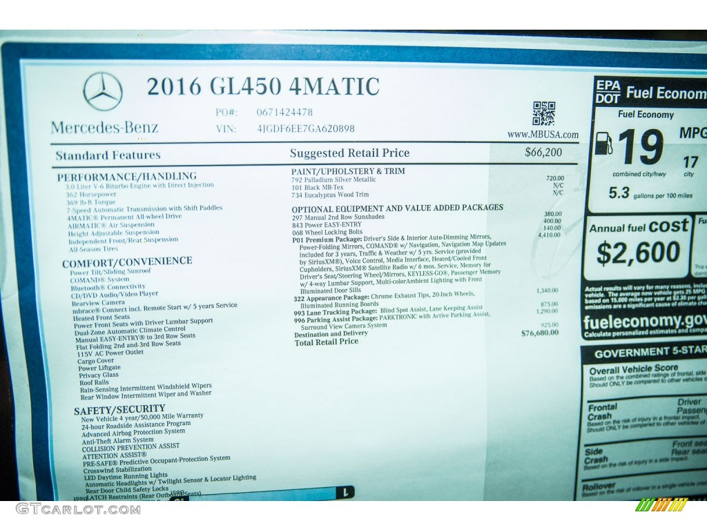2016 Mercedes-Benz GL 450 4Matic Window Sticker Photo #105902855