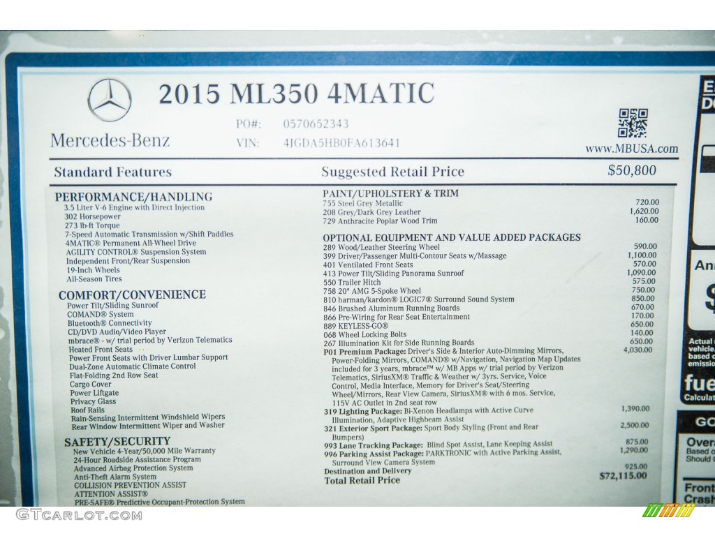 2015 Mercedes-Benz ML 350 4Matic Window Sticker Photo #105907187