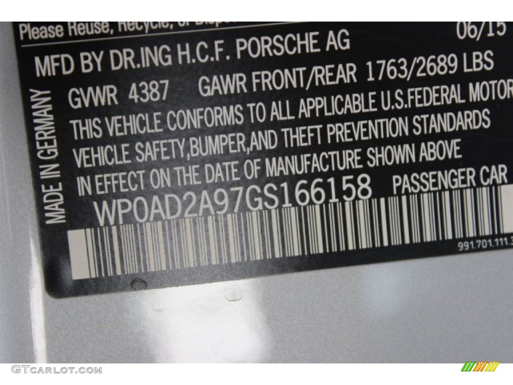 2016 Porsche 911 Turbo S Coupe Info Tag Photo #105915080