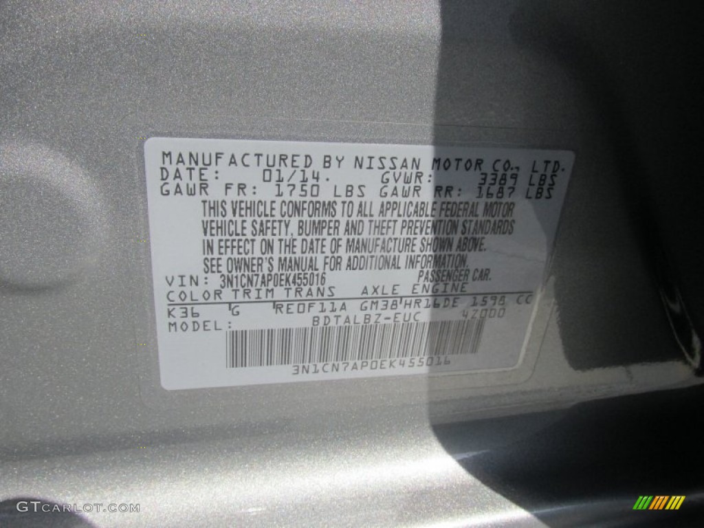 2014 Versa 1.6 S Sedan - Magnetic Gray / Charcoal photo #44