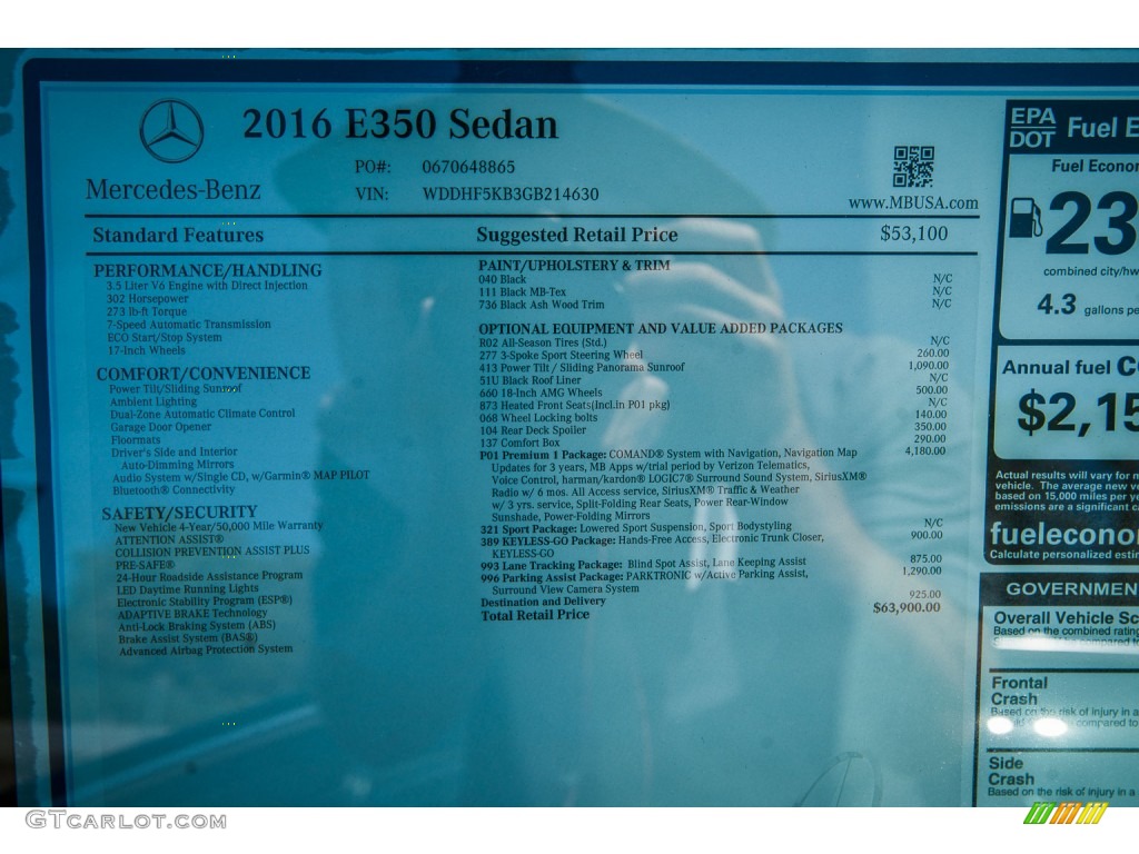2016 Mercedes-Benz E 350 Sedan Window Sticker Photo #105963588