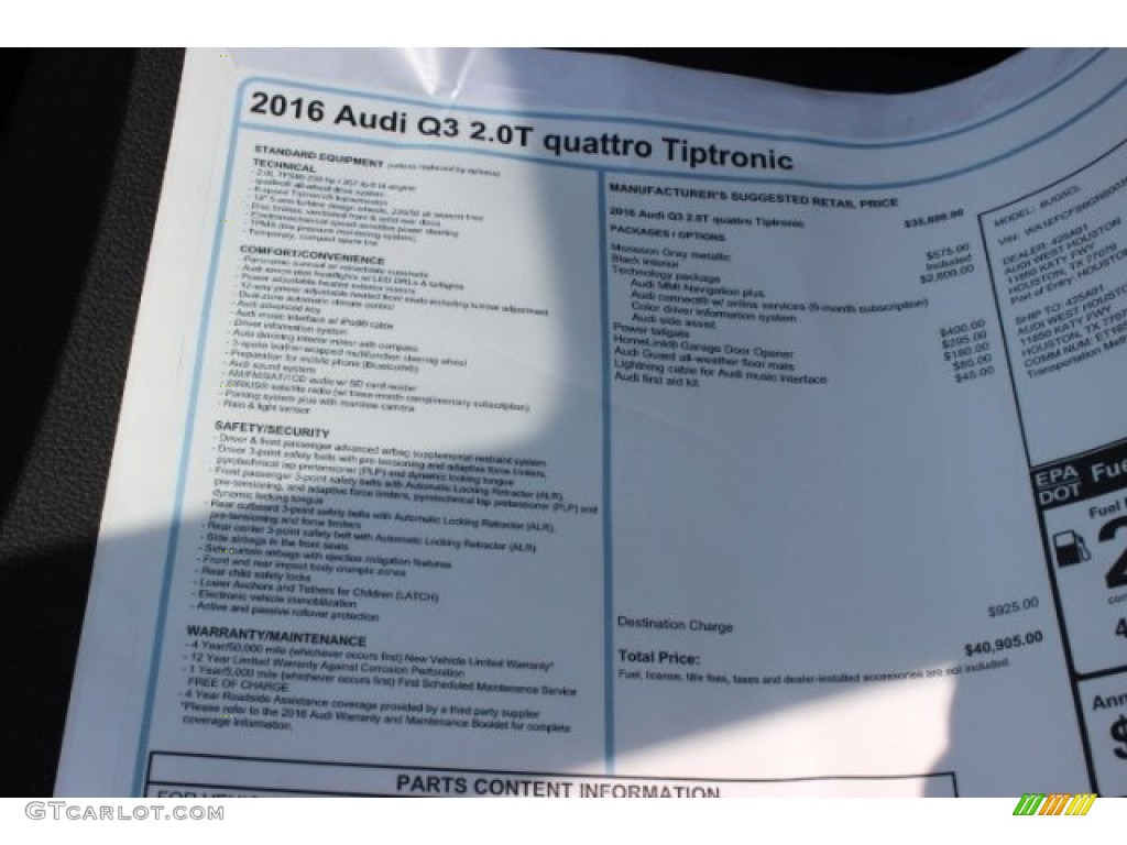 2016 Audi Q3 2.0 TSFI Premium Plus quattro Window Sticker Photo #106011908