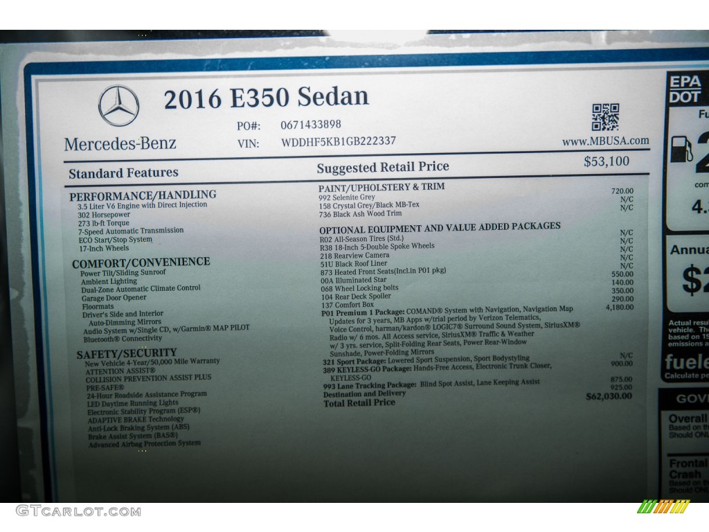 2016 Mercedes-Benz E 350 Sedan Window Sticker Photo #106018613