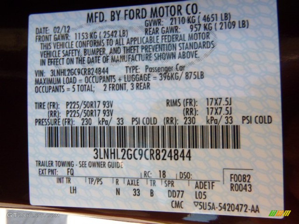 2012 MKZ FWD - Bordeaux Reserve Metallic / Cashmere photo #23