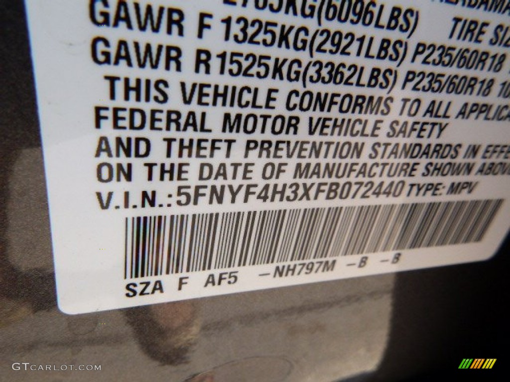 2015 Pilot SE 4WD - Modern Steel Metallic / Gray photo #25