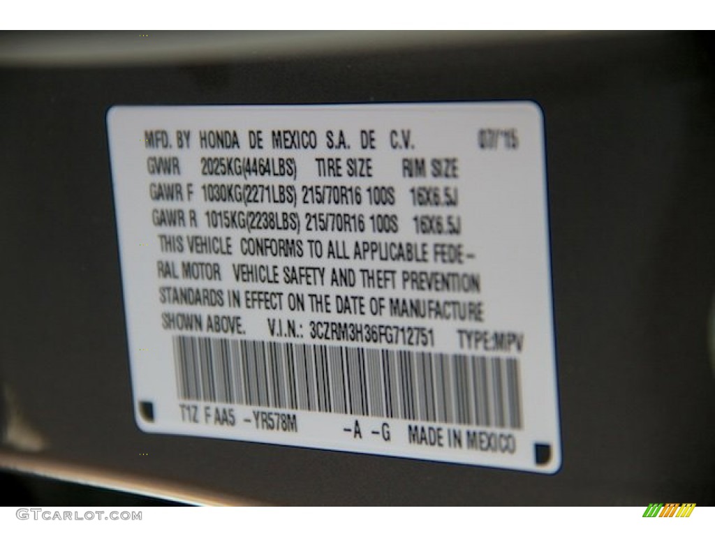 2015 CR-V LX - Urban Titanium Metallic / Black photo #19