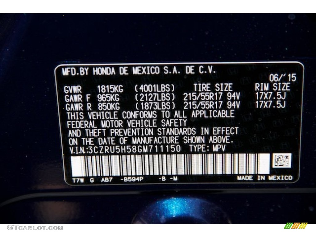 2016 HR-V Color Code B594P for Deep Ocean Pearl Photo #106049554