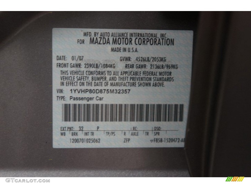 2007 MAZDA6 s Touring Sedan - Smokestone / Gray photo #14