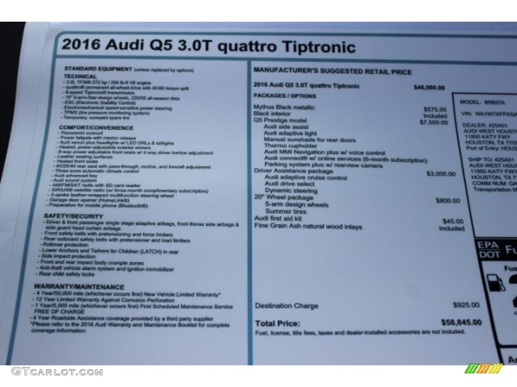 2016 Q5 3.0 TFSI Prestige quattro - Mythos Black Metallic / Black photo #8