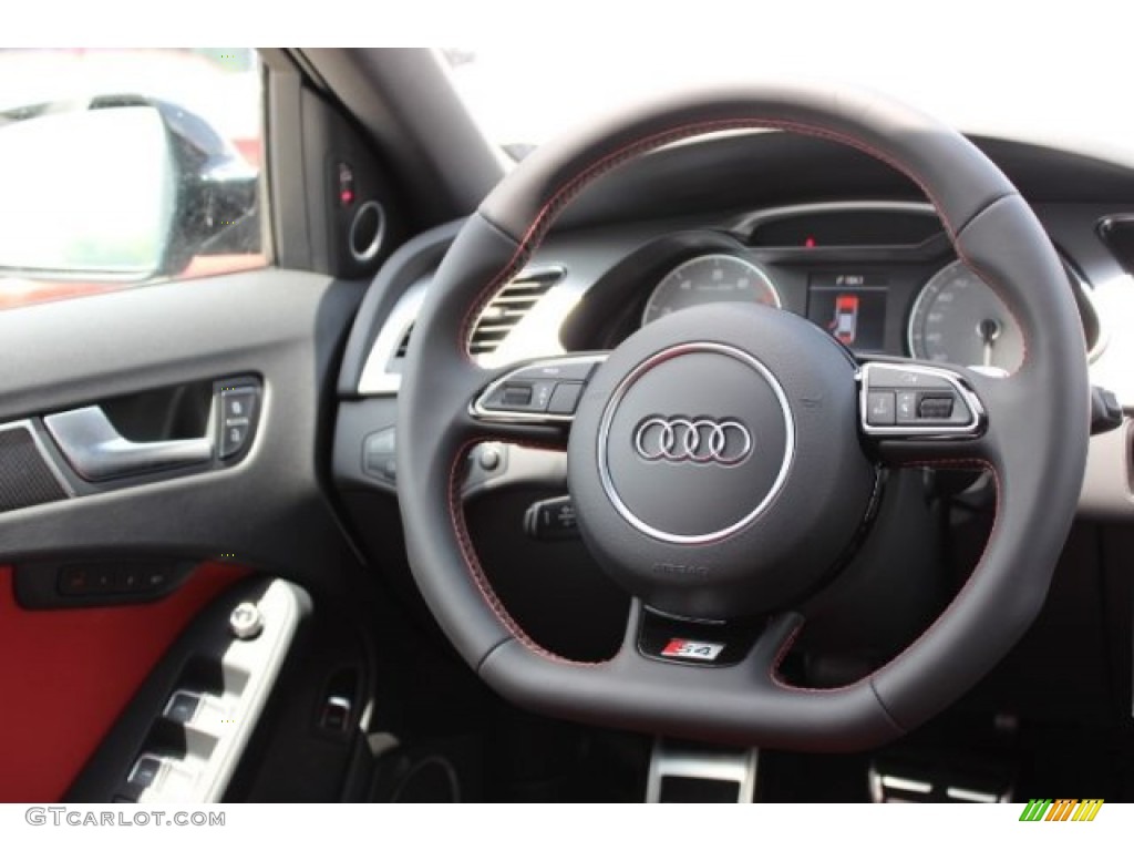 2016 Audi S4 Prestige 3.0 TFSI quattro Black/Magma Red Steering Wheel Photo #106120930