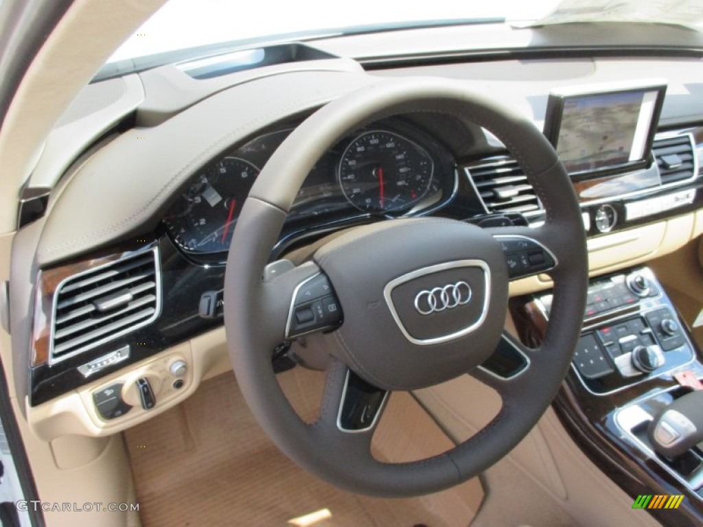 2016 Audi A8 L 3.0T quattro Diamond Stitched Velvet Beige Balao Brown Steering Wheel Photo #106129984