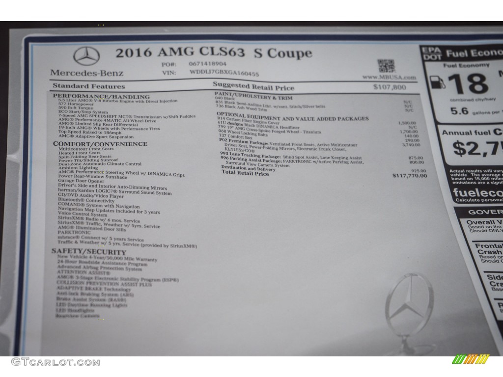 2016 Mercedes-Benz CLS AMG 63 S 4Matic Coupe Window Sticker Photo #106137923