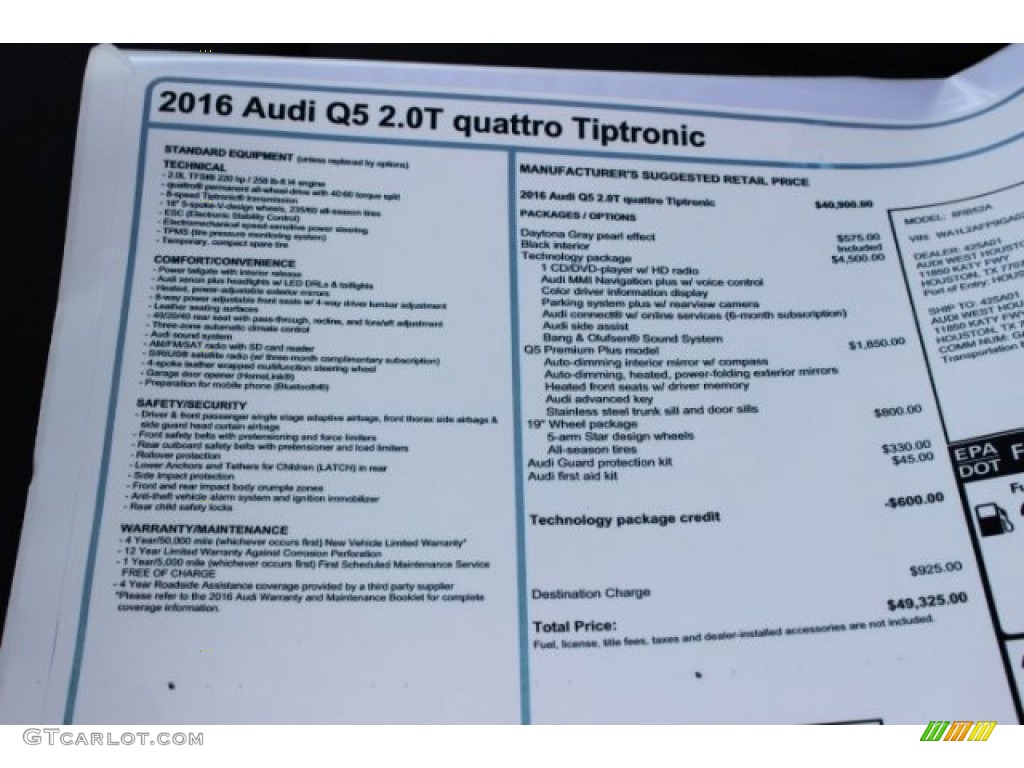 2016 Q5 2.0 TFSI Premium Plus quattro - Daytona Gray Pearl / Black photo #8