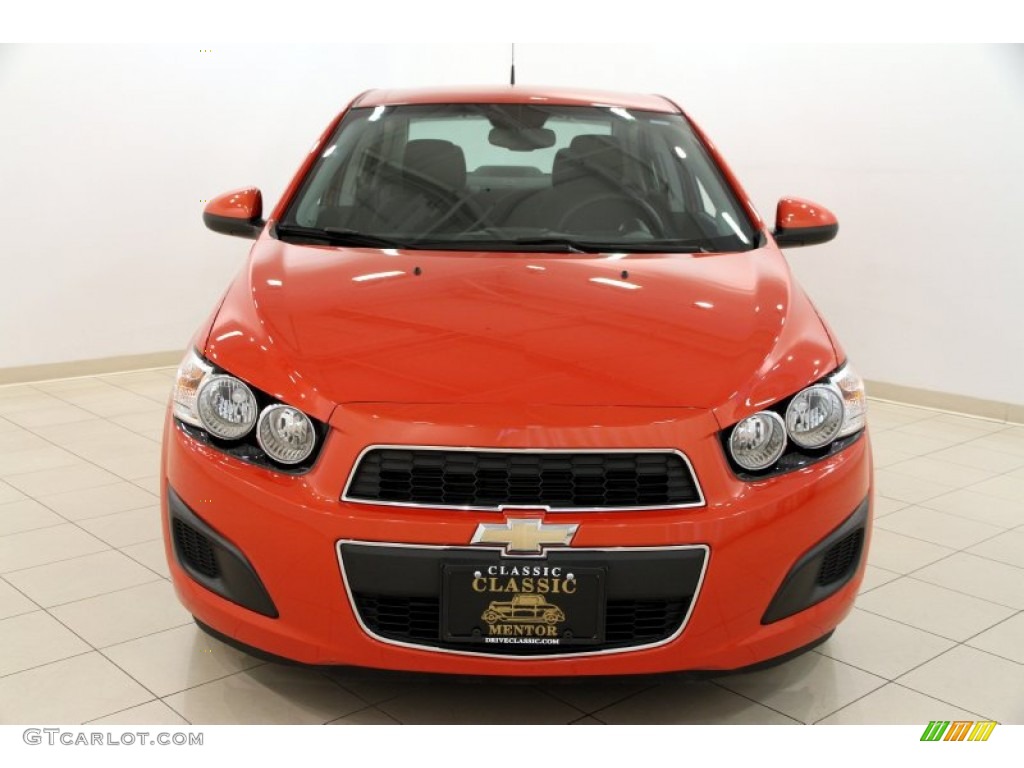 2012 Sonic LT Sedan - Inferno Orange Metallic / Jet Black/Dark Titanium photo #2