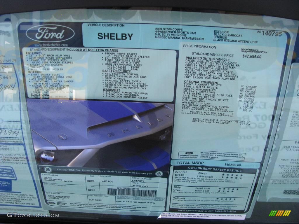 2009 Ford Mustang Shelby GT500KR Coupe Window Sticker Photo #10617406