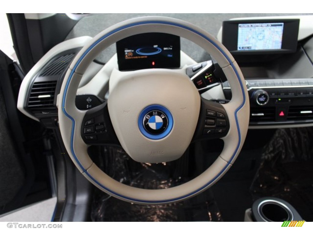 2015 BMW i3 Standard i3 Model Mega Carum Spice Grey Sensatec & Carum Spice Grey Cloth Steering Wheel Photo #106179469