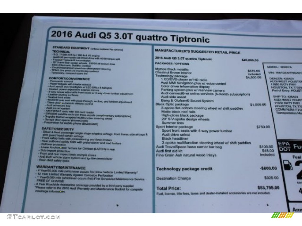 2016 Q5 3.0 TFSI Premium Plus quattro - Mythos Black Metallic / Chestnut Brown photo #8