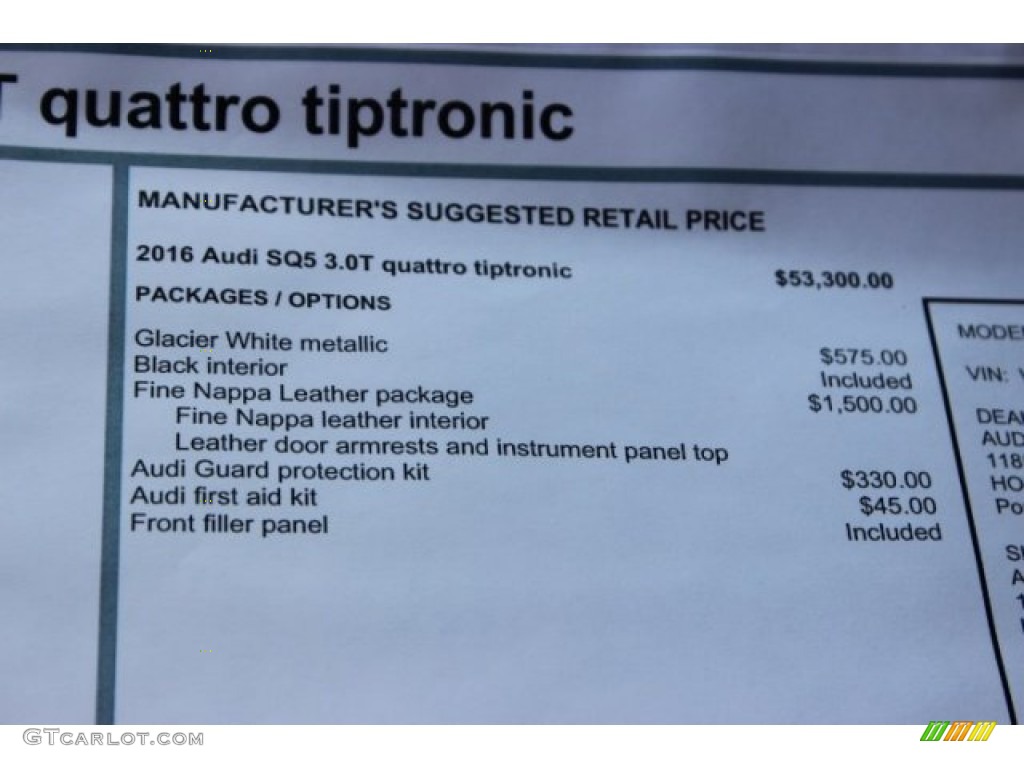 2016 Audi SQ5 Premium Plus 3.0 TFSI quattro Window Sticker Photo #106222561