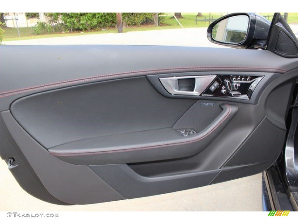 2016 Jaguar F-TYPE R Convertible Jet/Red Duotone Door Panel Photo #106231051