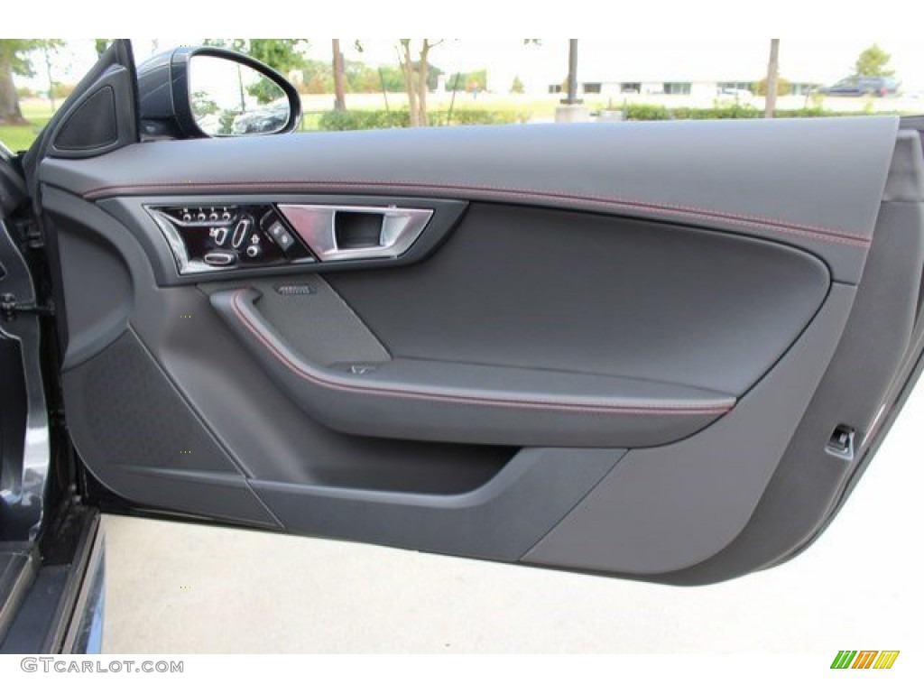 2016 Jaguar F-TYPE R Convertible Jet/Red Duotone Door Panel Photo #106231069