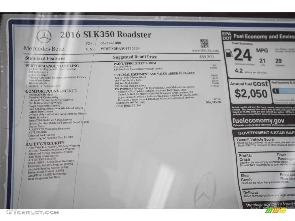 2016 Mercedes-Benz SLK 350 Roadster Window Sticker Photo #106232812