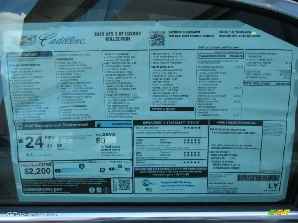 2015 Cadillac ATS 2.0T Luxury Sedan Window Sticker Photos