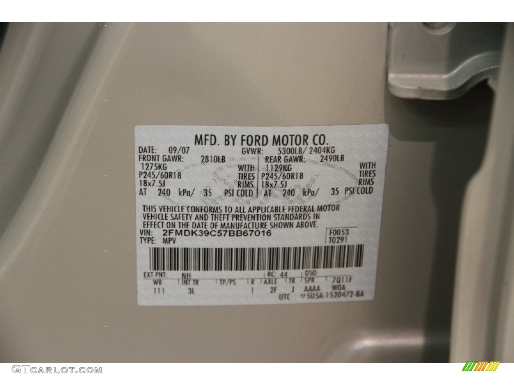 2007 Ford Edge SEL Plus Color Code Photos