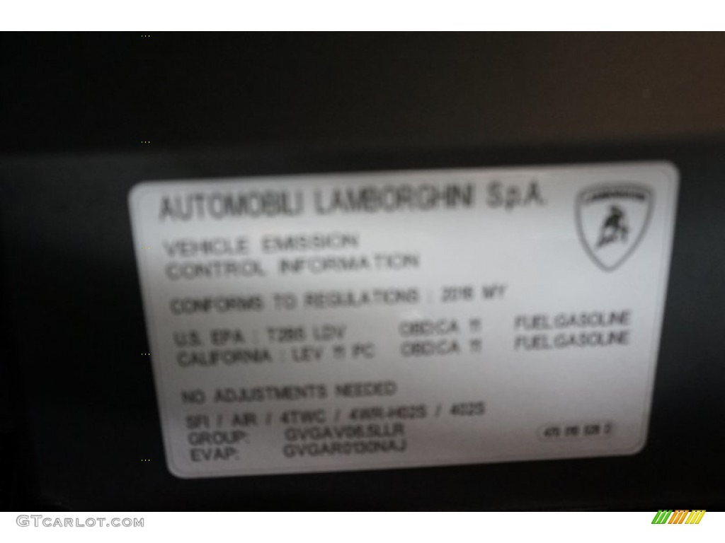 2015 Lamborghini Aventador LP700-4 Pirelli Edition Info Tag Photo #106252947