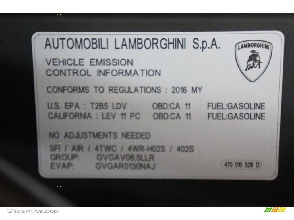 2015 Lamborghini Aventador LP700-4 Pirelli Edition Info Tag Photos
