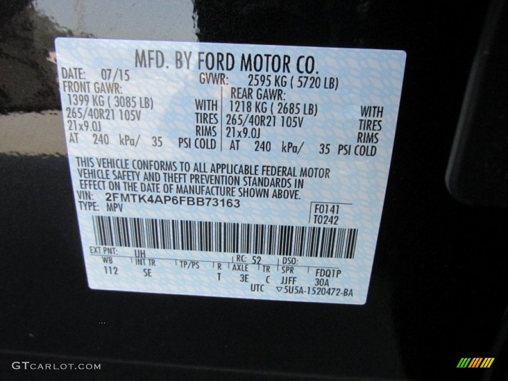 2015 Edge Color Code UH for Tuxedo Black Metallic Photo #106262304