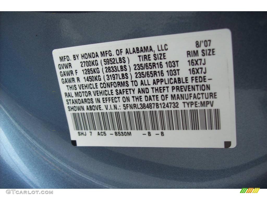 2007 Odyssey EX - Ocean Mist Metallic / Gray photo #24