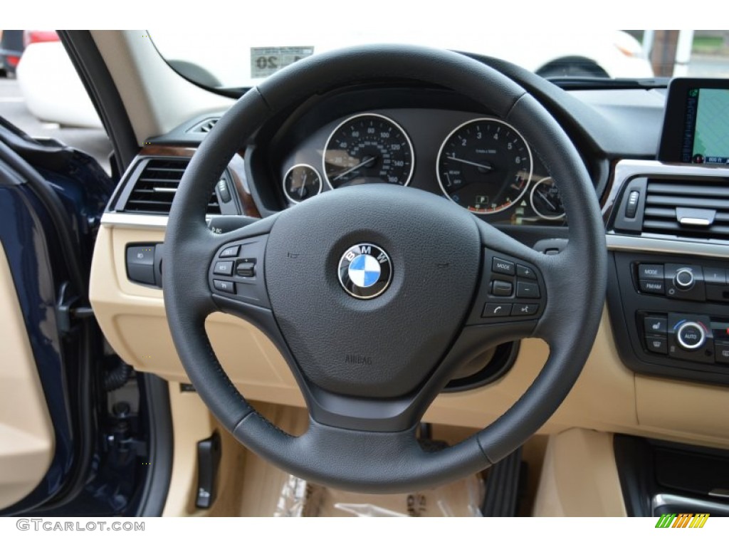 2015 BMW 3 Series 320i xDrive Sedan Venetian Beige Steering Wheel Photo #106283162