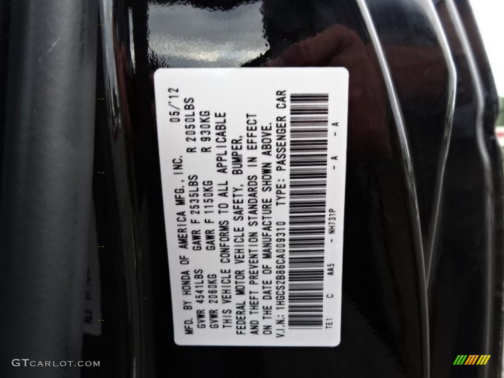 2012 Honda Accord EX-L V6 Coupe Color Code Photos