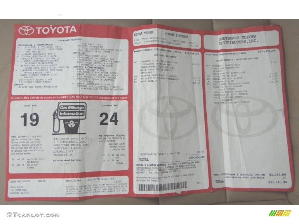 1995 Toyota Supra Turbo Coupe Window Sticker Photos