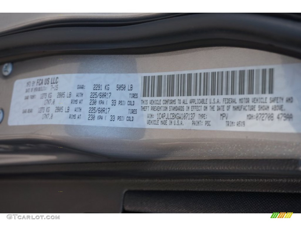 2016 Cherokee Color Code PSC for Billet Silver Metallic Photo #106305512