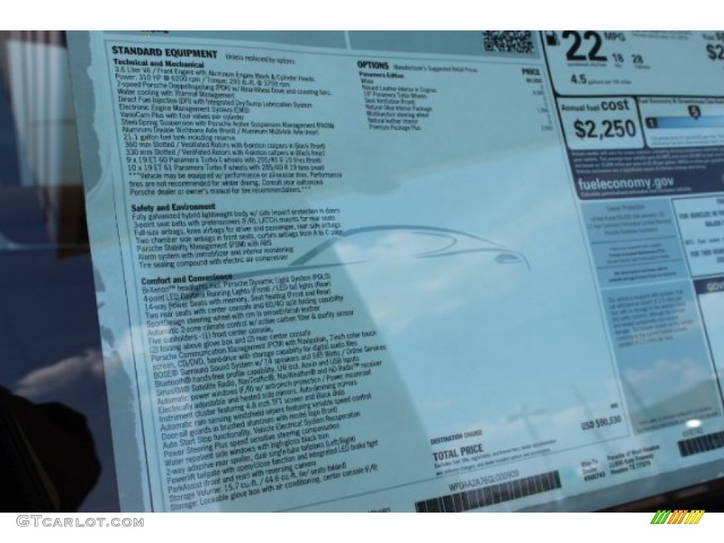 2016 Porsche Panamera Standard Panamera Model Window Sticker Photo #106321282