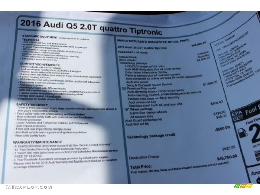 2016 Q5 2.0 TFSI Premium Plus quattro - Brilliant Black / Black photo #8