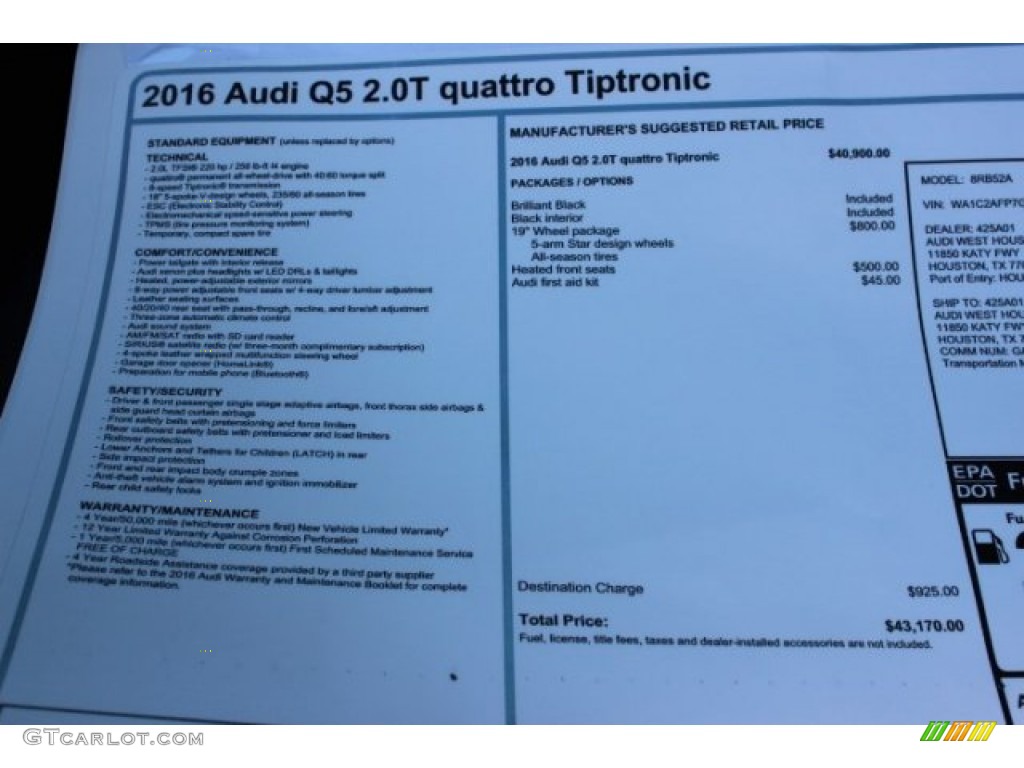 2016 Q5 2.0 TFSI Premium quattro - Brilliant Black / Black photo #8