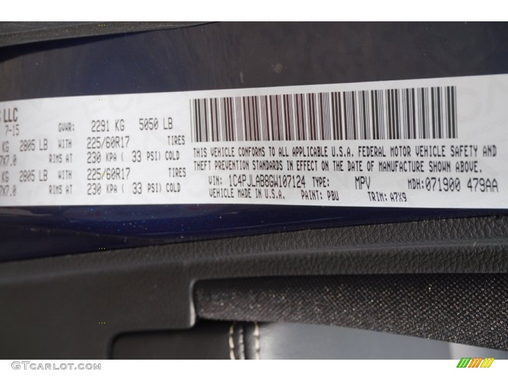 2016 Cherokee Color Code PBU for True Blue Pearl Photo #106341923