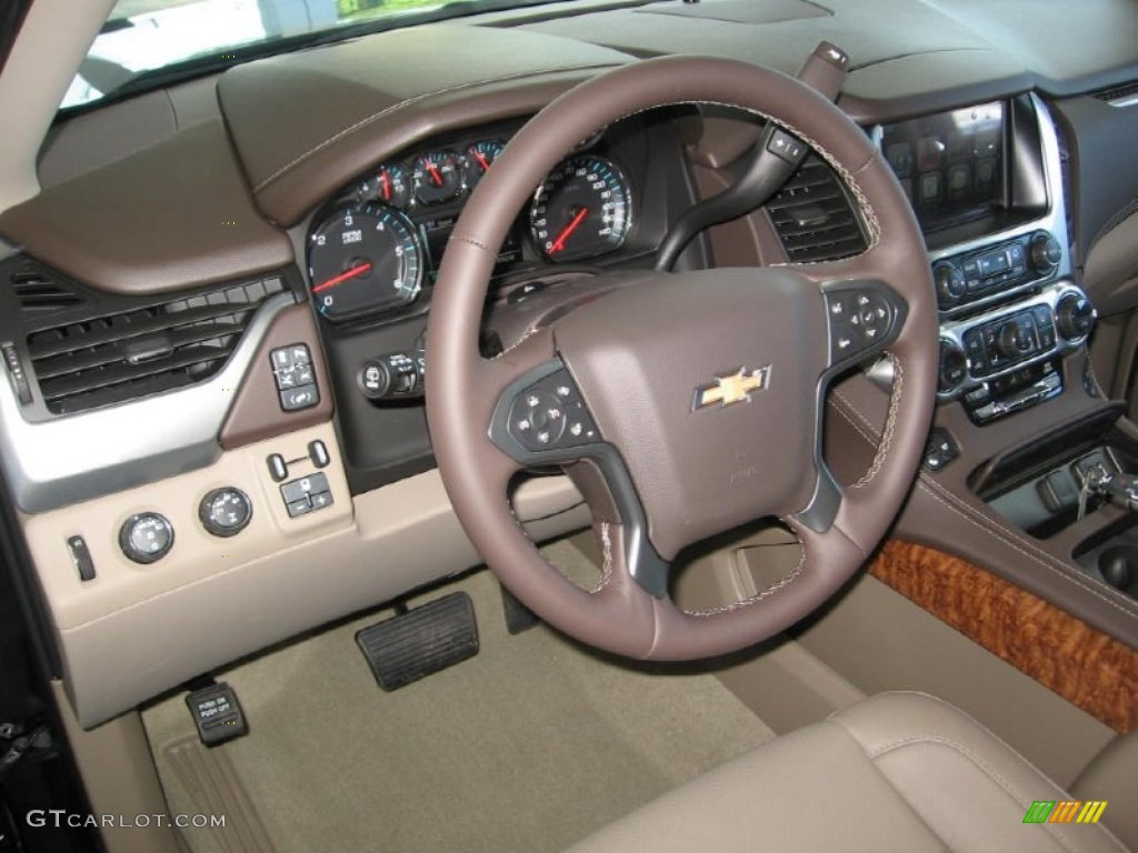 2016 Chevrolet Tahoe LTZ 4WD Cocoa/Dune Steering Wheel Photo #106342454