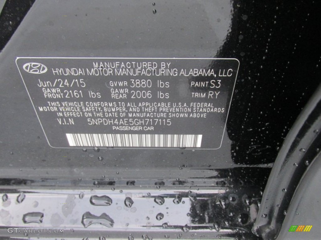 2016 Elantra Value Edition - Phantom Black / Black photo #33