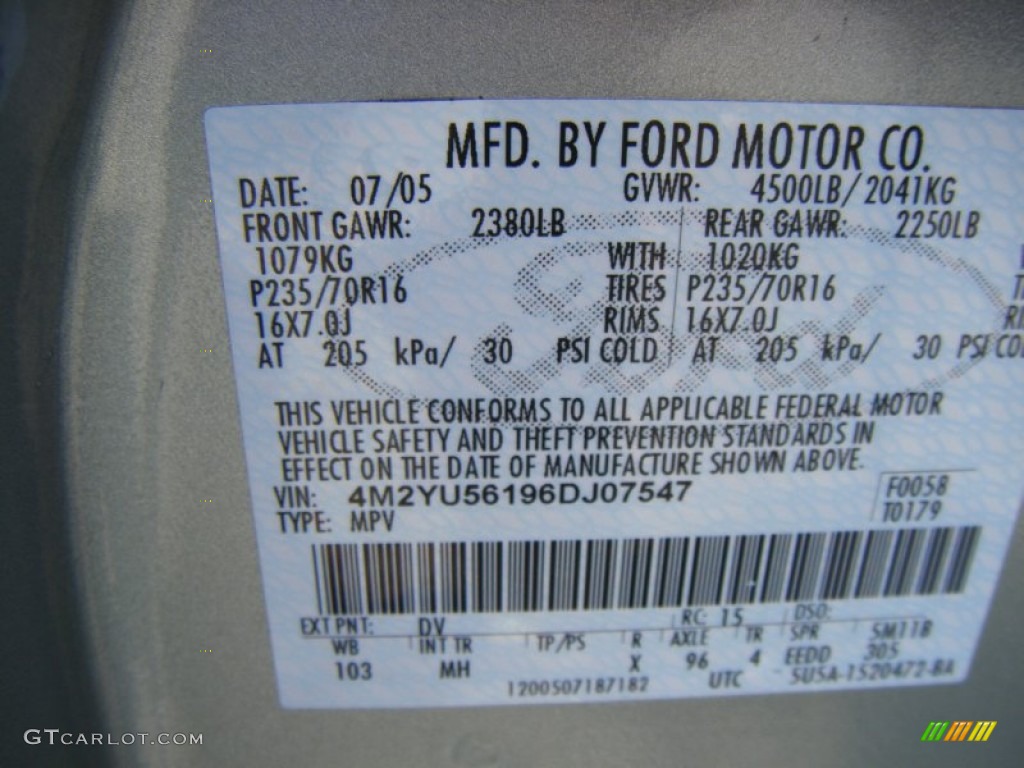 2006 Mercury Mariner Luxury Color Code Photos