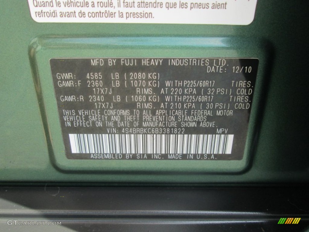 2011 Outback 2.5i Limited Wagon - Cypress Green Pearl / Warm Ivory photo #29