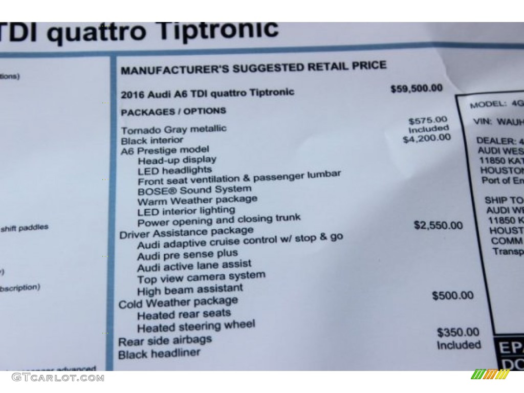 2016 Audi A6 3.0 TDI Prestige quattro Window Sticker Photo #106379729