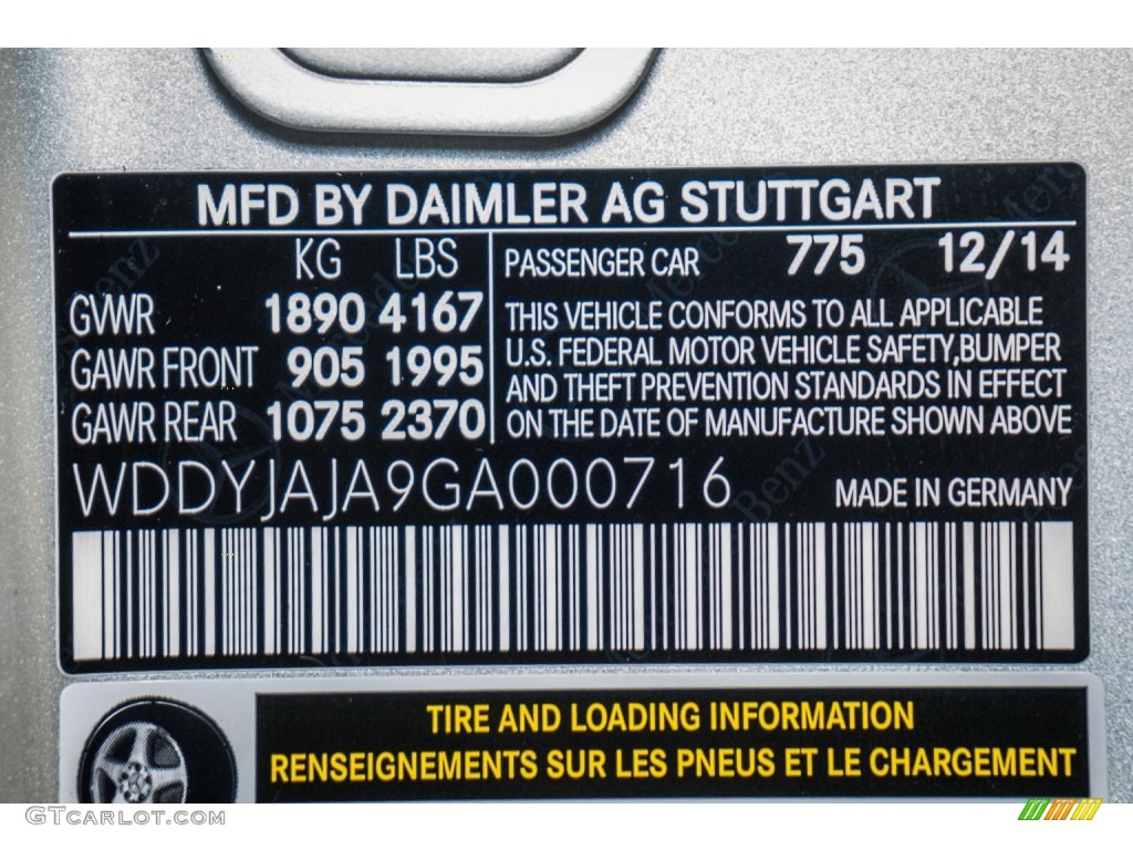 2016 AMG GT S Color Code 775 for Iridium Silver Metallic Photo #106389410