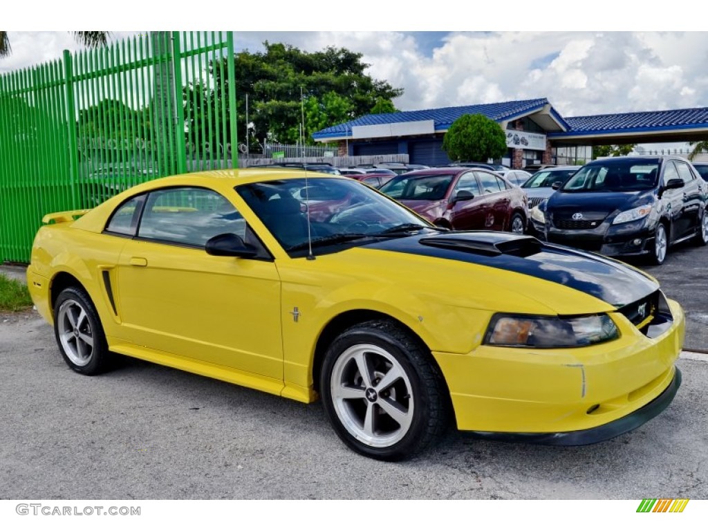 2002 Mustang V6 Coupe - Zinc Yellow / Medium Graphite photo #5