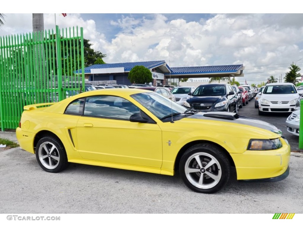 2002 Mustang V6 Coupe - Zinc Yellow / Medium Graphite photo #6