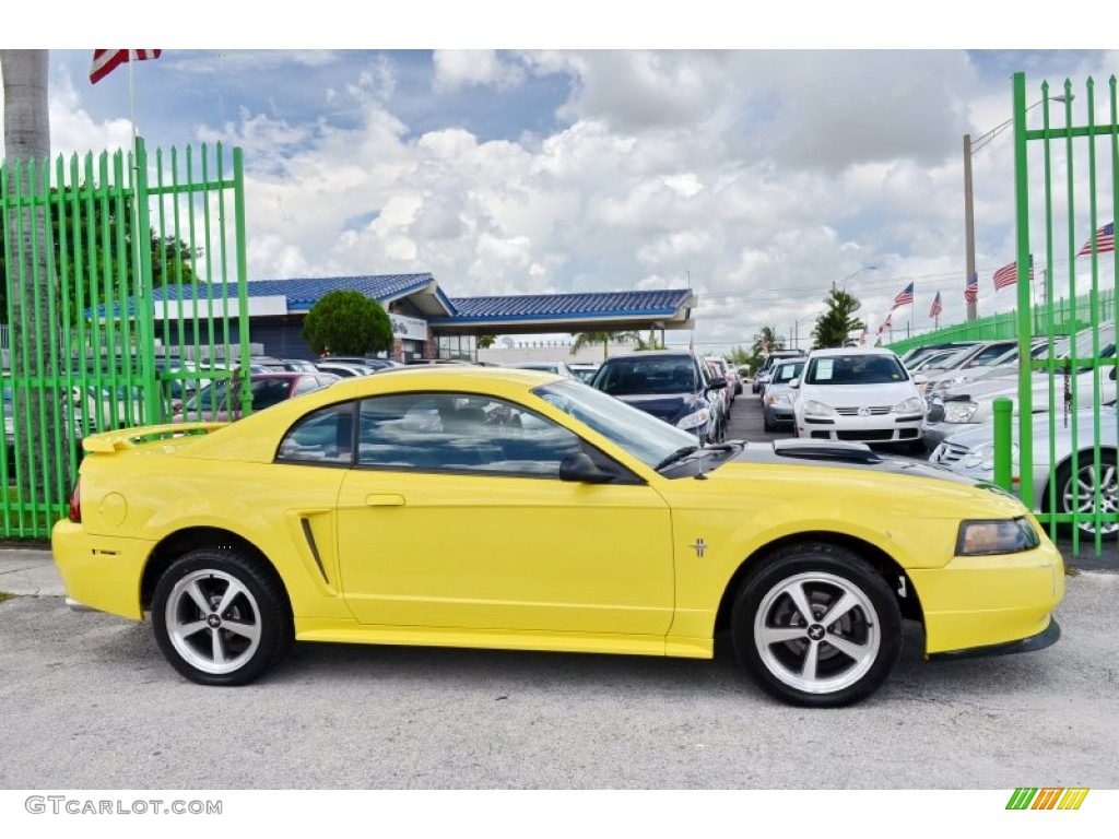 2002 Mustang V6 Coupe - Zinc Yellow / Medium Graphite photo #7